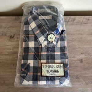 Timber Run Flannel Men’s XL New Old Stock Blue White Plaid Long Tails Button Up